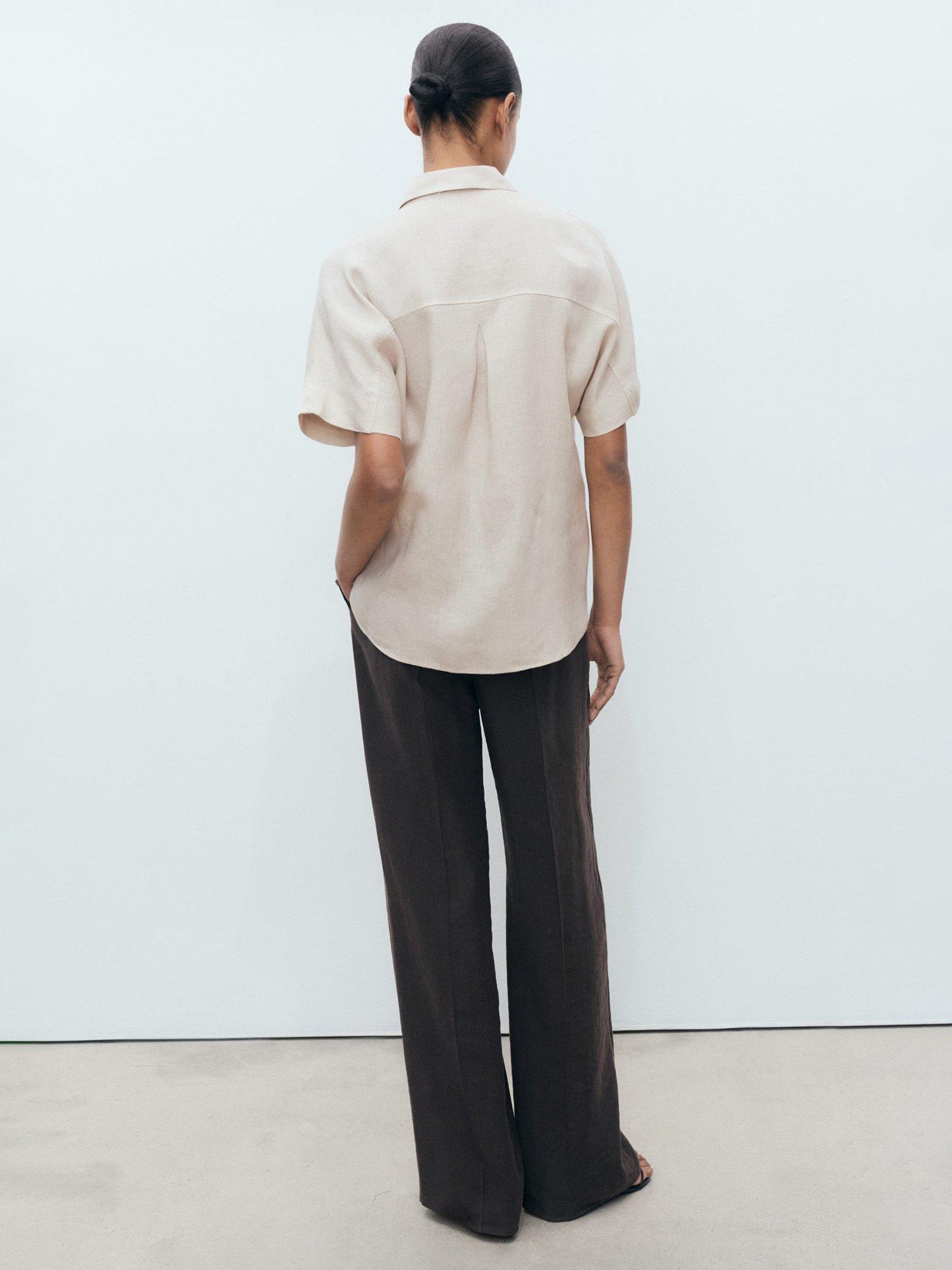 Product image 4 of 8, which shows Mango Pacha Short Sleeve Linen Shirt, Pastel Brown, 10