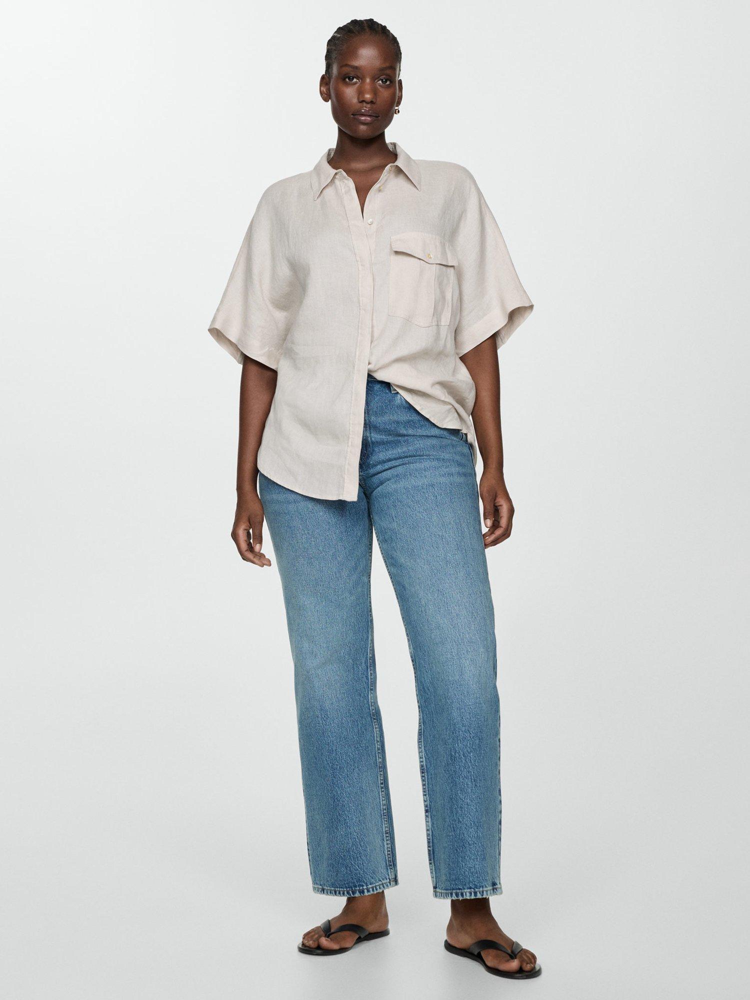 Product image 7 of 8, which shows Mango Pacha Short Sleeve Linen Shirt, Pastel Brown, 10