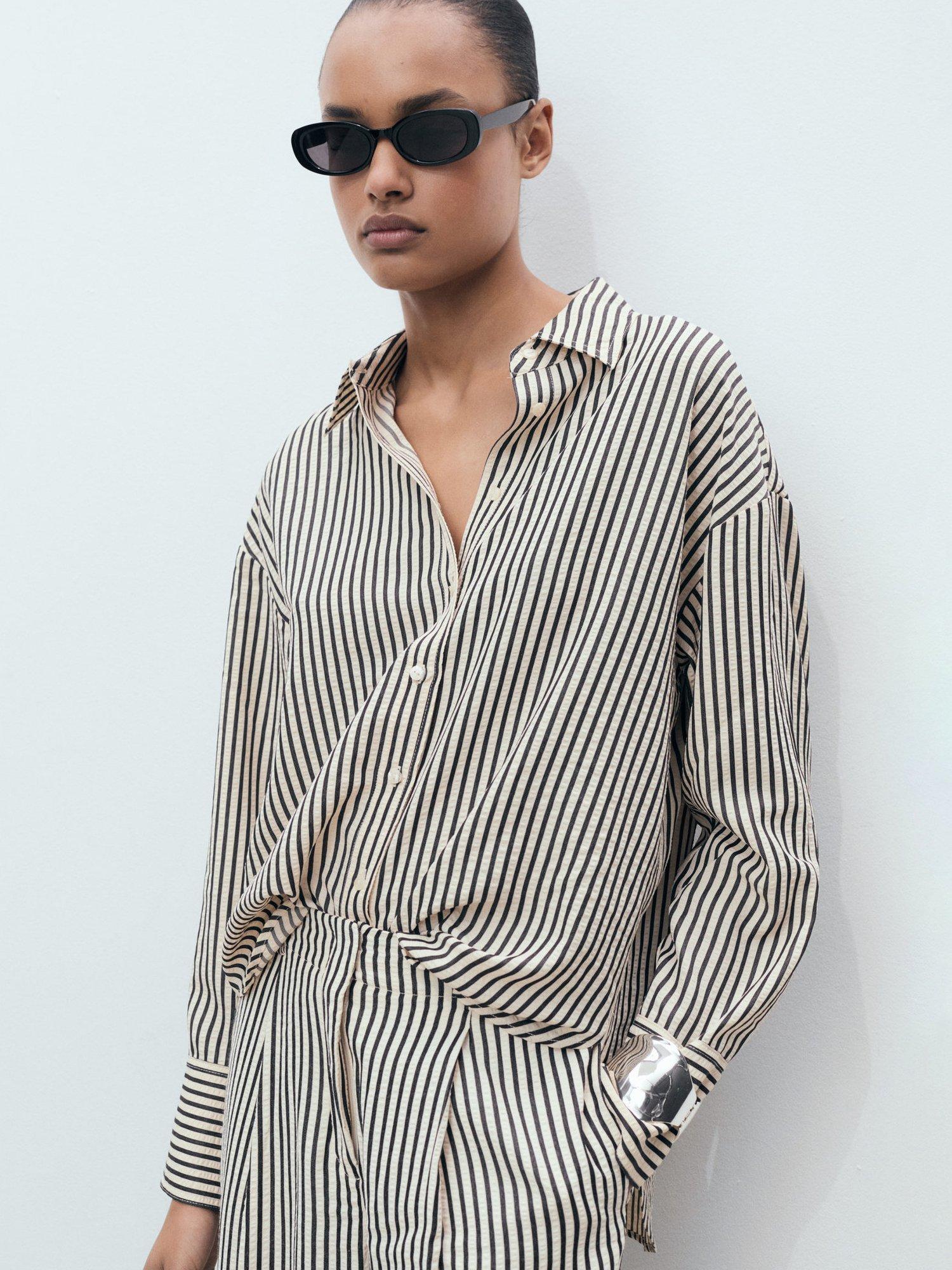 Mango Sal Textured Stripe Shirt, Natural/Multi