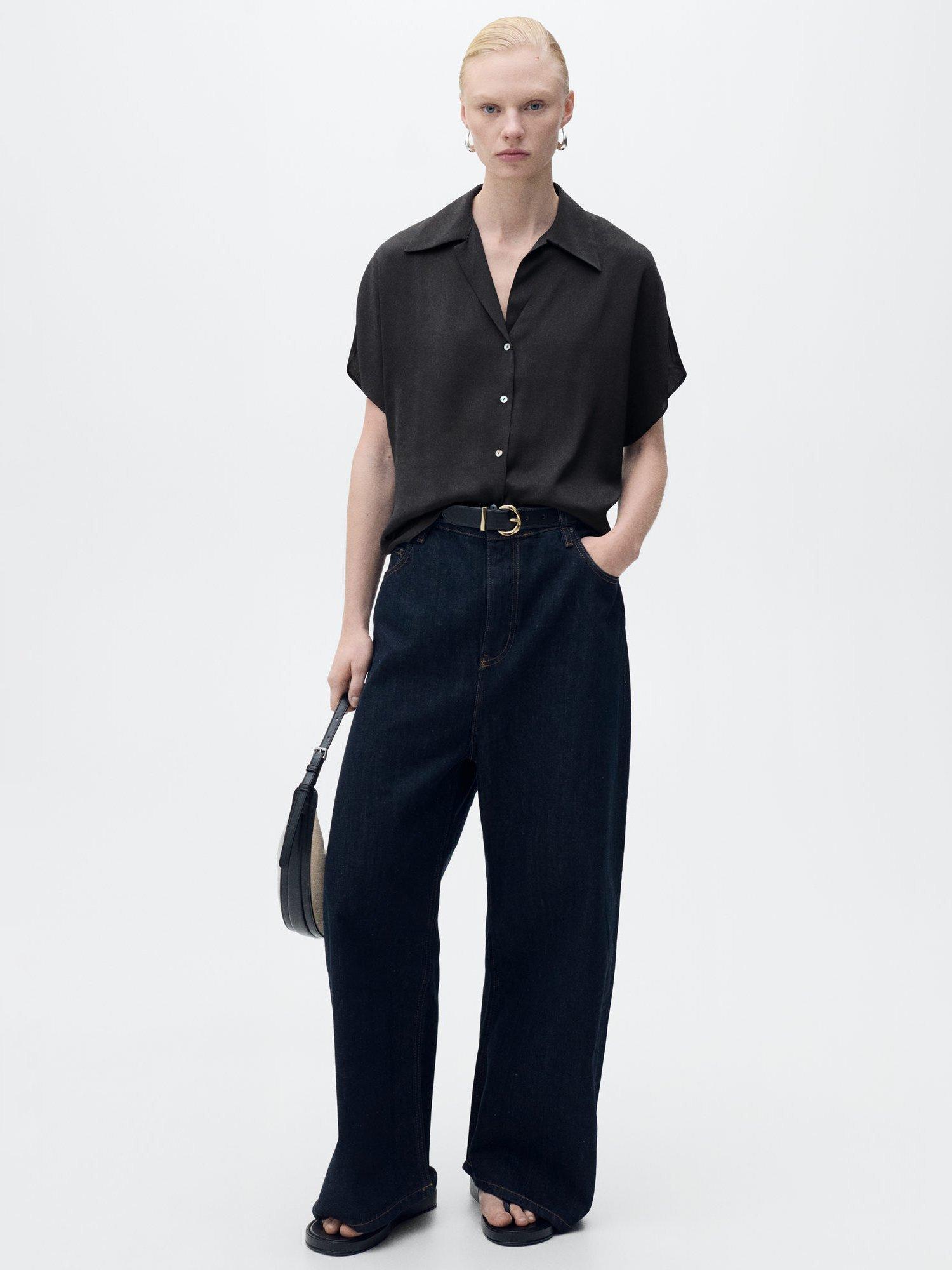 Product image 2 of 8, which shows Mango Sassa Satin Shirt, Black, 4