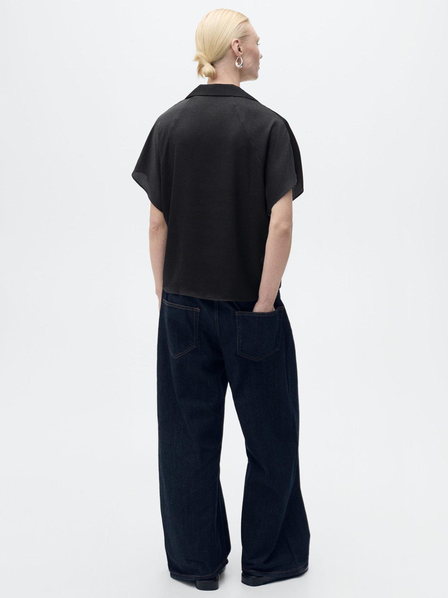 Product image 4 of 8, which shows Mango Sassa Satin Shirt, Black, 4
