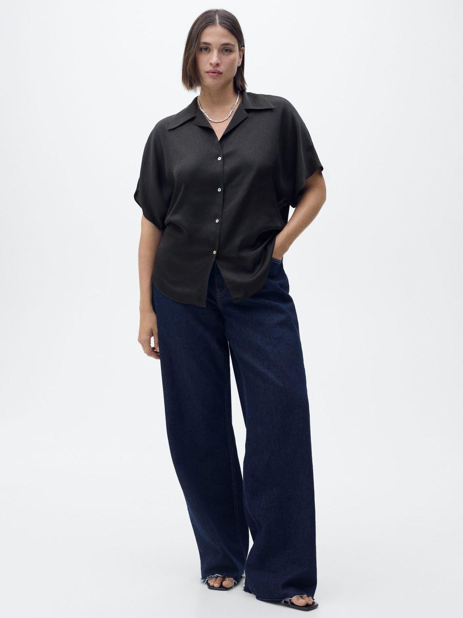 Product image 7 of 8, which shows Mango Sassa Satin Shirt, Black, 4