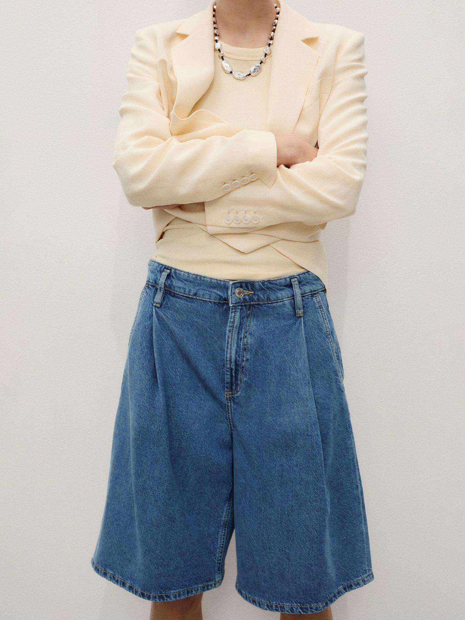 Mango Carlo Bermuda Denim Shorts, Open Blue