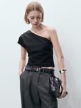 Mango Bari One Shoulder Linen Blend Blouse, Black