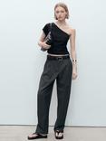 Mango Bari One Shoulder Linen Blend Blouse, Black