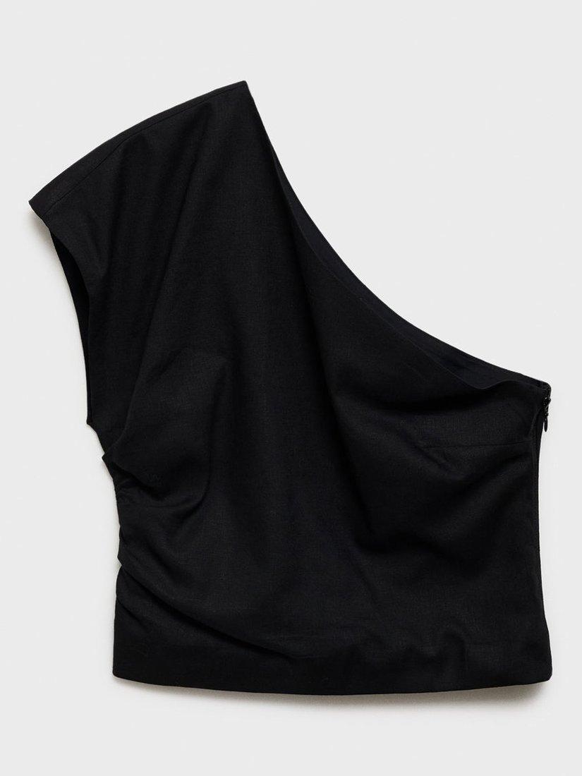 Product image 3 of 7, which shows Mango Bari One Shoulder Linen Blend Blouse, Black, L