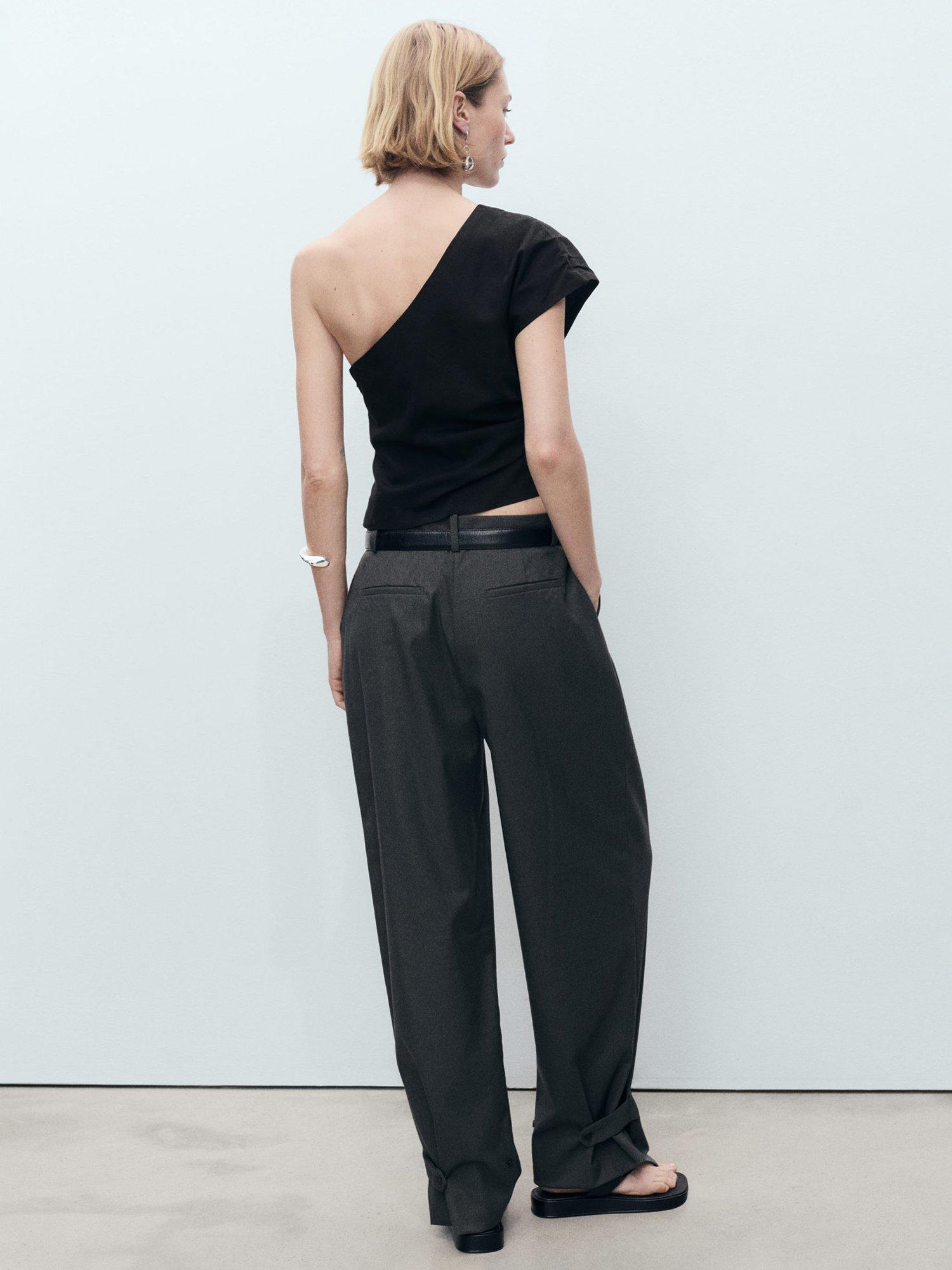 Product image 4 of 7, which shows Mango Bari One Shoulder Linen Blend Blouse, Black, L