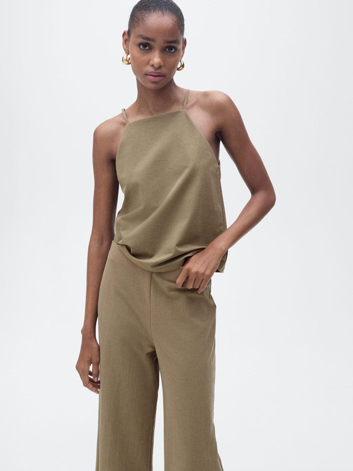 Product image 1 of 7, which shows Mango Catleen Sleeveless Top, Khaki, L