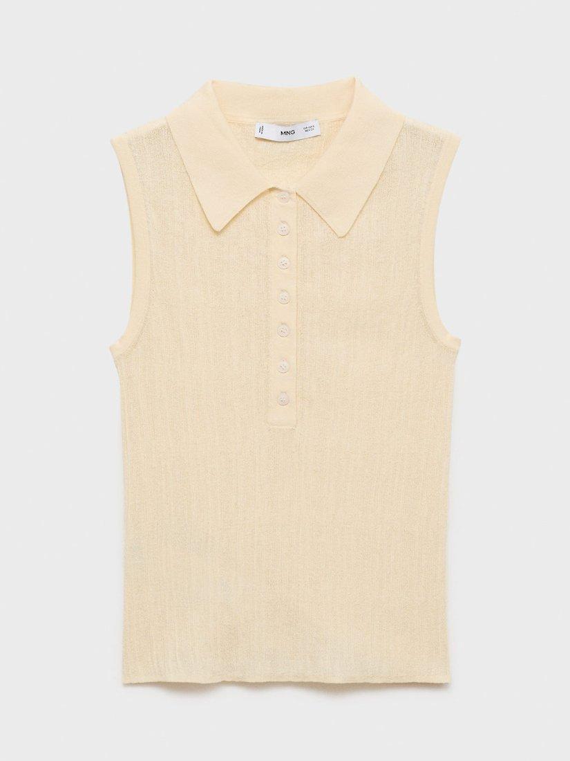 Product image 3 of 7, which shows Mango Claus Sleeveless Cotton Blend Polo Shirt, Yellow, L