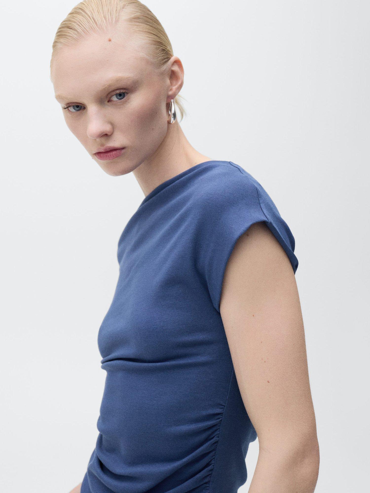Product image 1 of 7, which shows Mango Juli Draped Top, Medium Blue, L