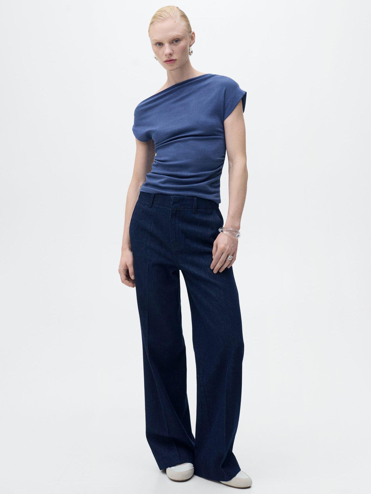 Product image 2 of 7, which shows Mango Juli Draped Top, Medium Blue, L