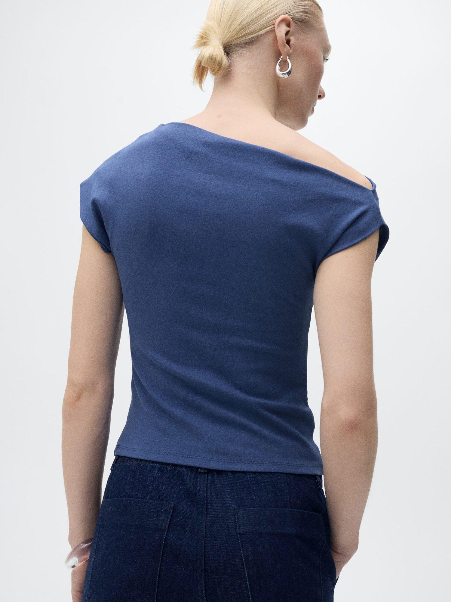 Product image 4 of 7, which shows Mango Juli Draped Top, Medium Blue, L