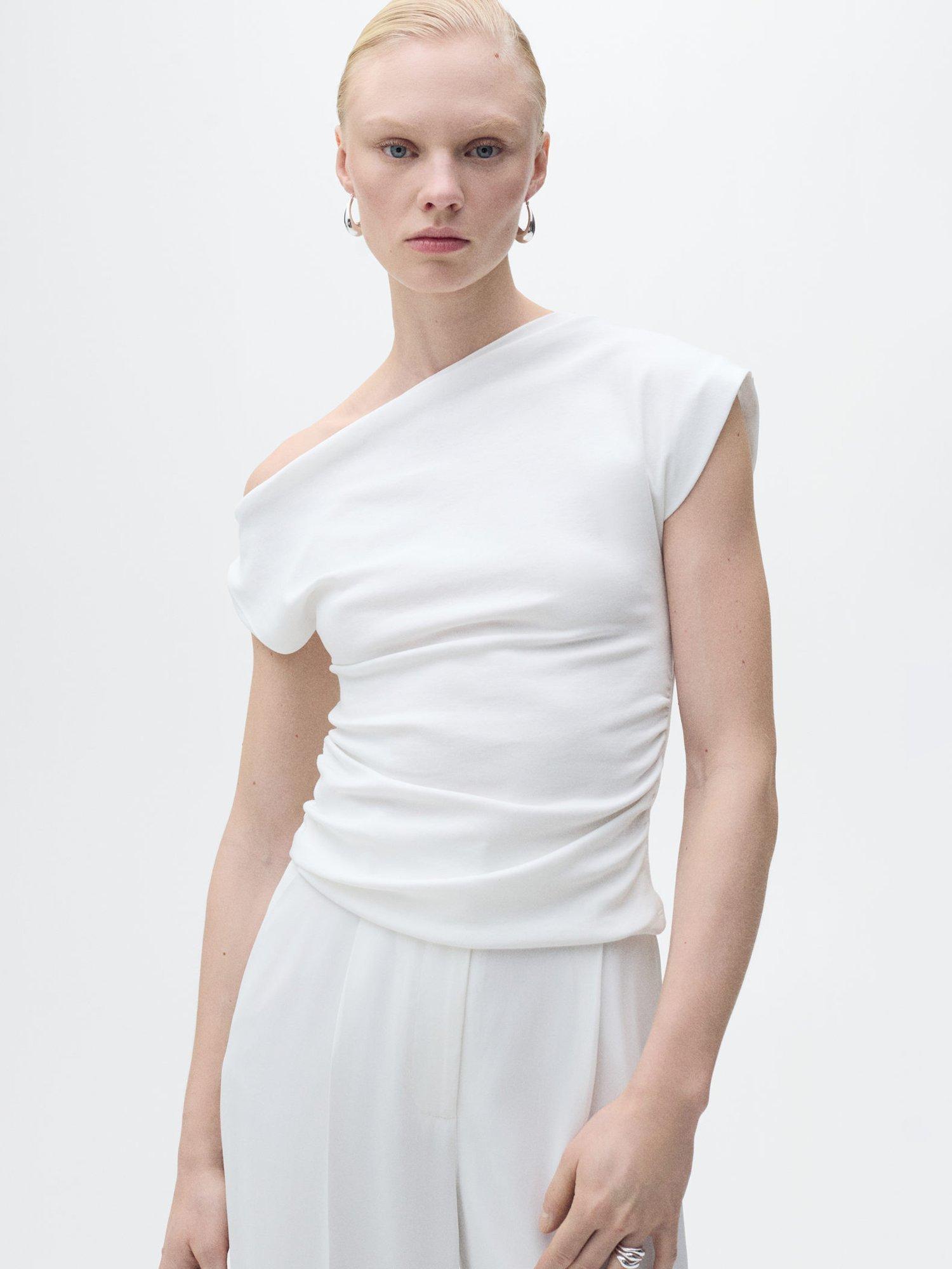 Product image 1 of 7, which shows Mango Juli Draped Top, White, M