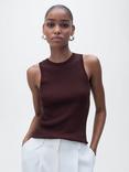 Mango Karl Rib Knit Vest Top, Dark Brown