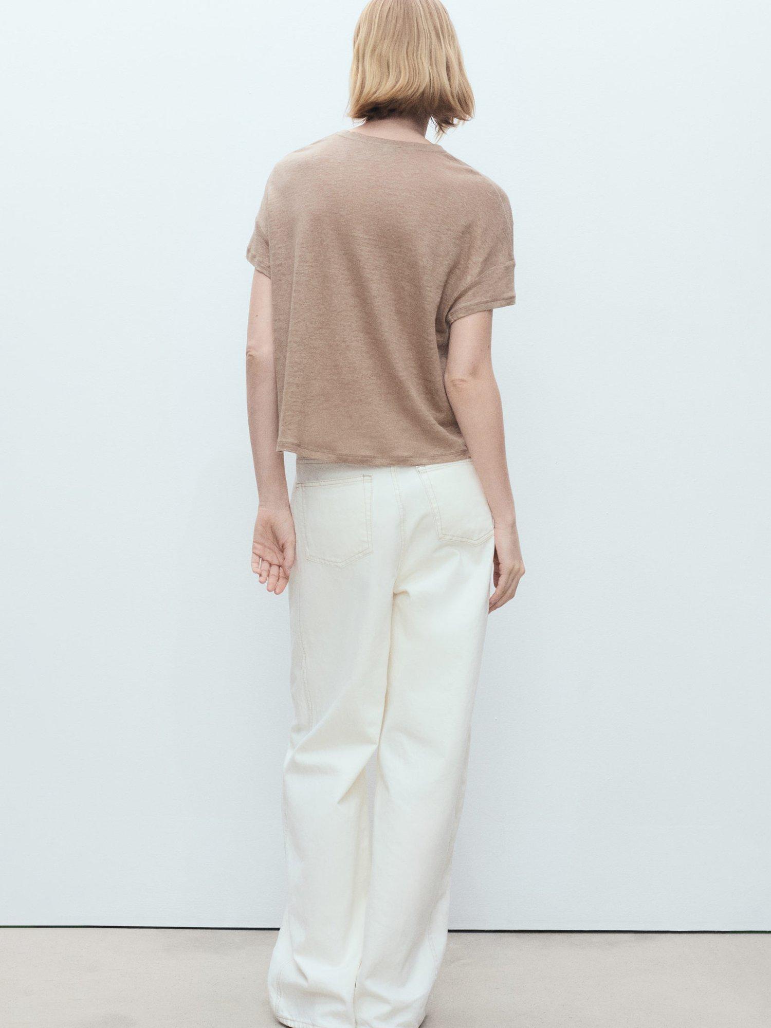 Product image 4 of 7, which shows Mango Ling Linen T-Shirt, Lt Pastel Brown, XS