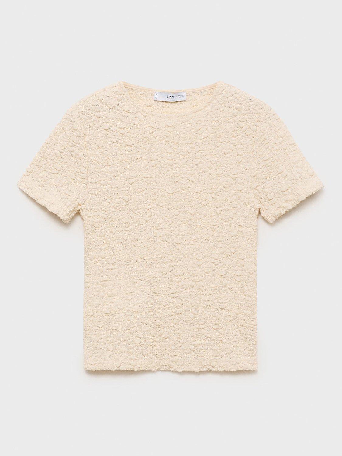 Product image 3 of 8, which shows Mango Nora Textured T-Shirt, Light Beige, XXS