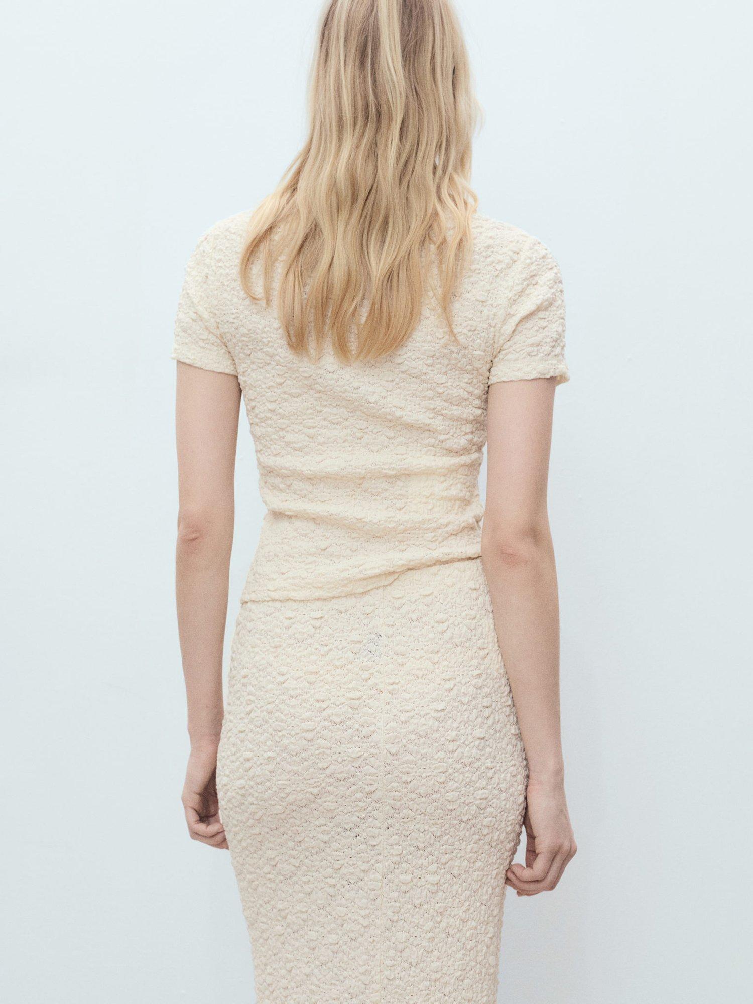 Product image 4 of 8, which shows Mango Nora Textured T-Shirt, Light Beige, XXS