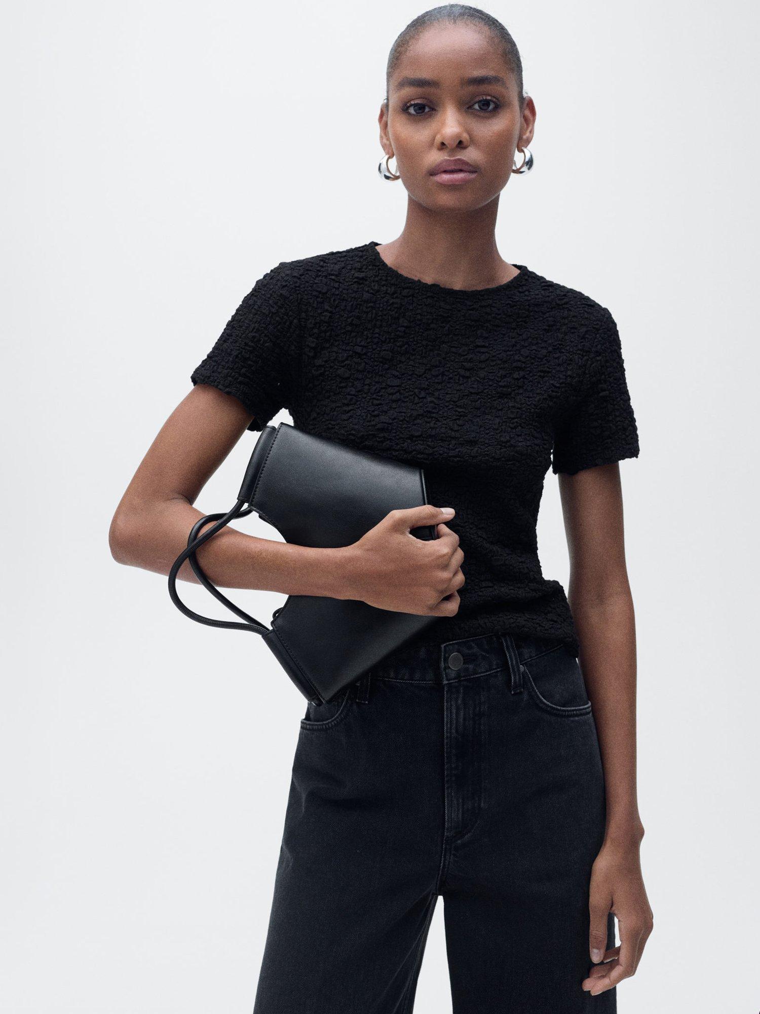 Product image 1 of 8, which shows Mango Nora Textured T-Shirt, Black, XS