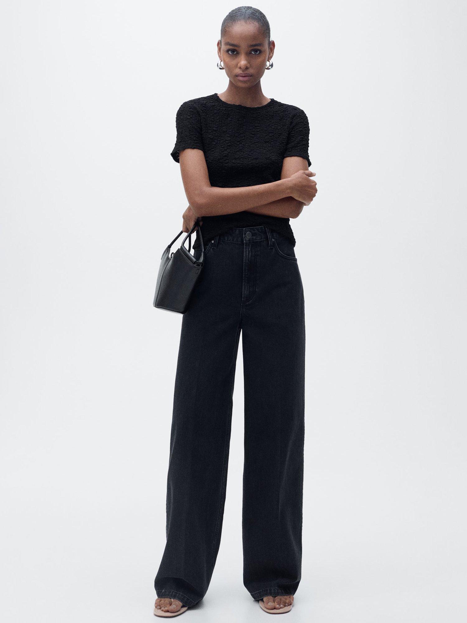 Product image 2 of 8, which shows Mango Nora Textured T-Shirt, Black, XS