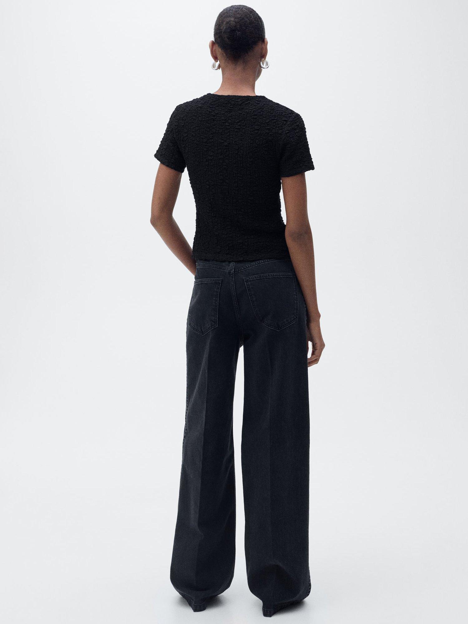 Product image 4 of 8, which shows Mango Nora Textured T-Shirt, Black, XS
