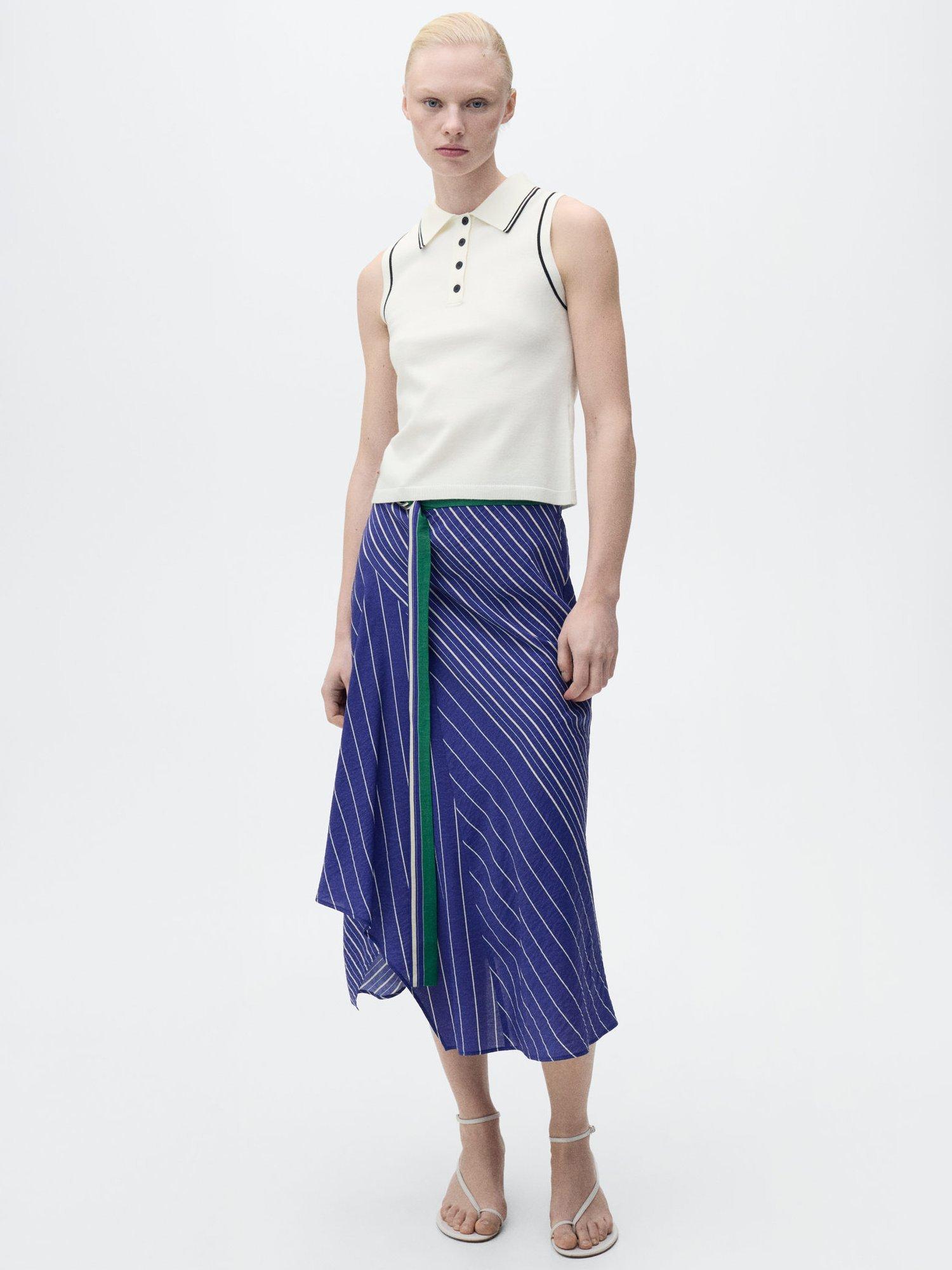 Product image 1 of 7, which shows Mango Contrast Trim Fine Knit Polo Shirt, Light Beige, XS