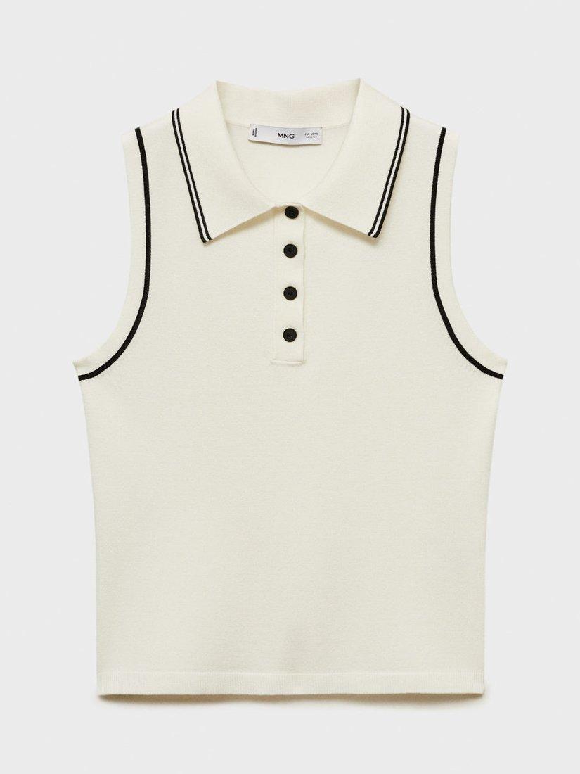 Product image 3 of 7, which shows Mango Contrast Trim Fine Knit Polo Shirt, Light Beige, XS