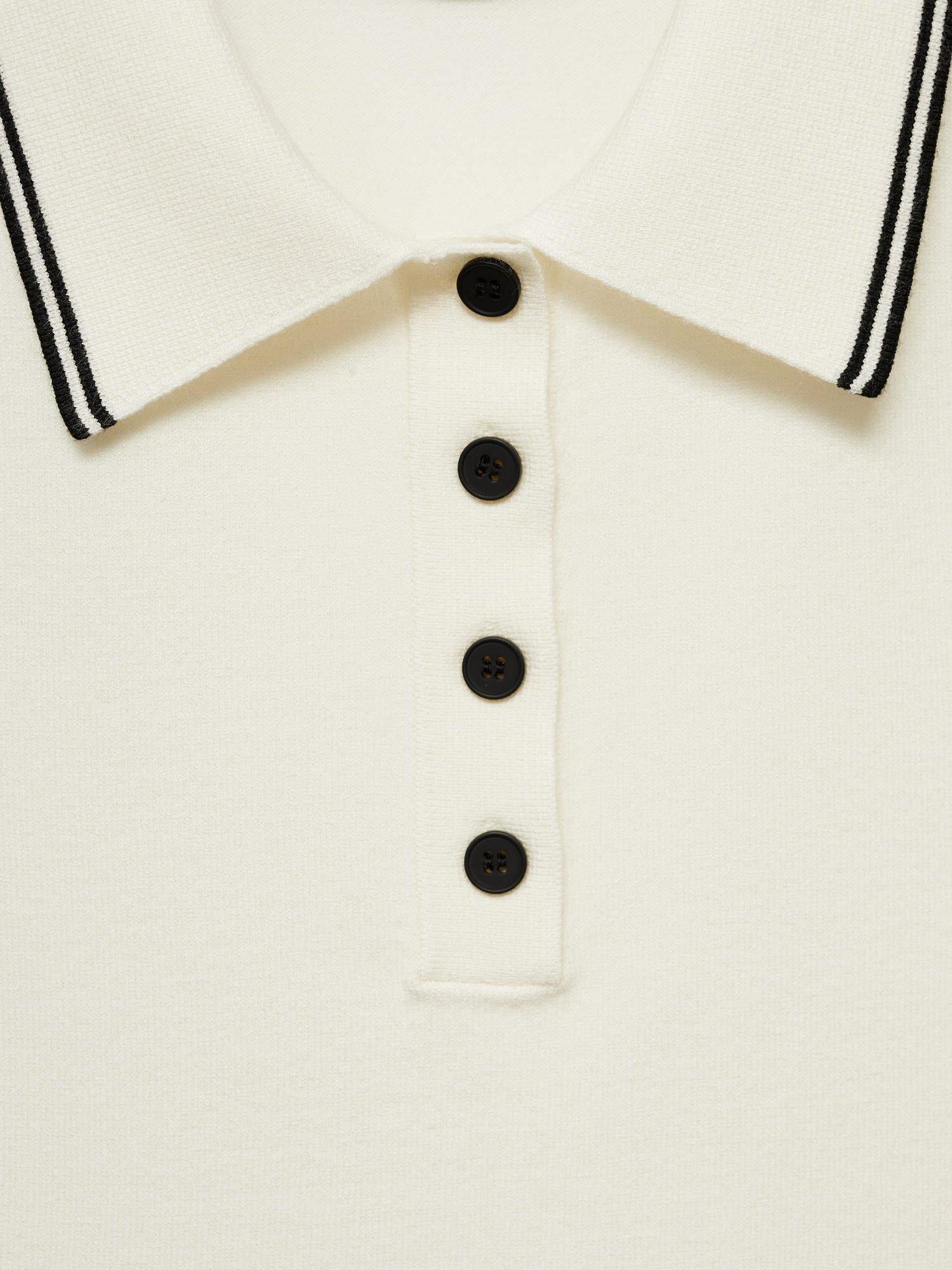 Product image 7 of 7, which shows Mango Contrast Trim Fine Knit Polo Shirt, Light Beige, XS