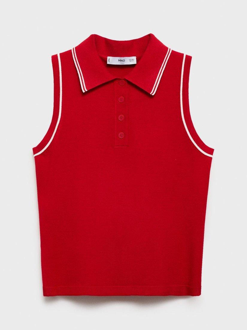 Product image 3 of 8, which shows Mango Contrast Trim Fine Knit Polo Shirt, Red, XS
