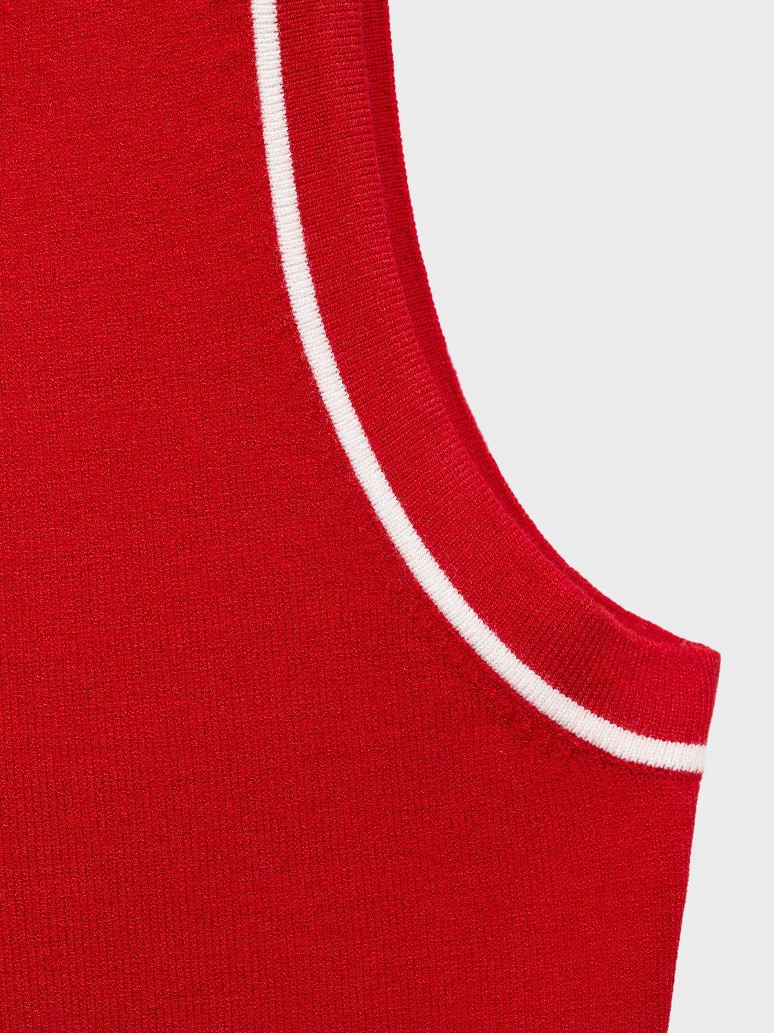 Product image 5 of 8, which shows Mango Contrast Trim Fine Knit Polo Shirt, Red, XS