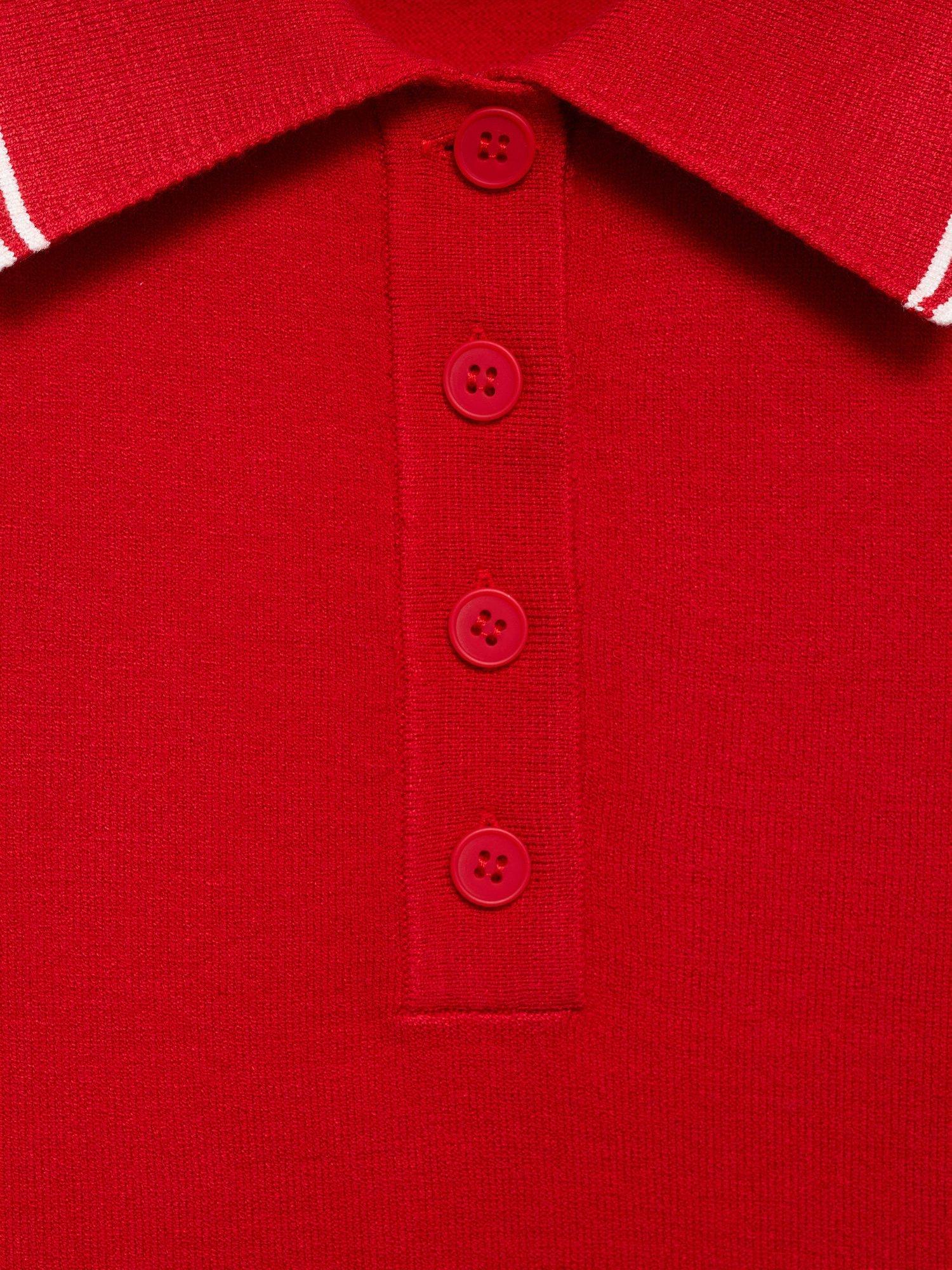 Product image 8 of 8, which shows Mango Contrast Trim Fine Knit Polo Shirt, Red, XS