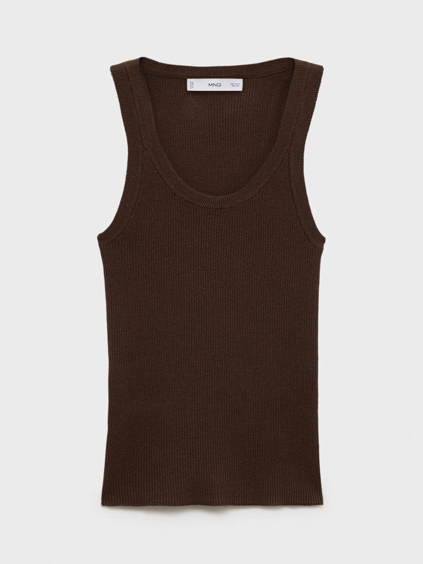 Product image 3 of 7, which shows Mango Ririn Ribbed Vest Top, Dark Brown, L