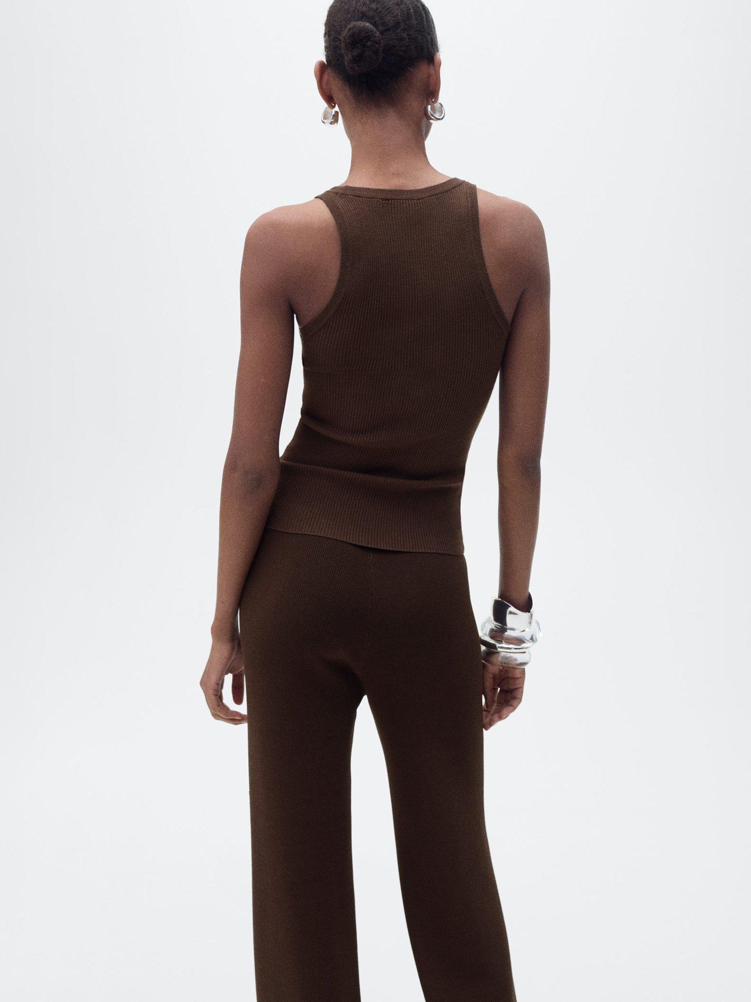 Product image 4 of 7, which shows Mango Ririn Ribbed Vest Top, Dark Brown, L