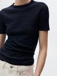 Mango Vilaflor Linen T-Shirt, Green