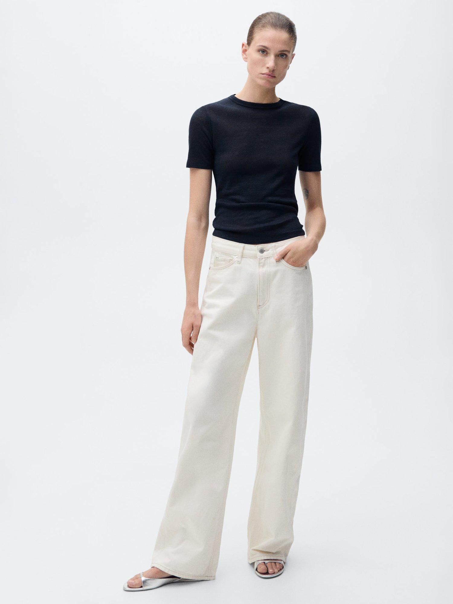 Product image 2 of 7, which shows Mango Vilaflor Linen T-Shirt, Navy, XL