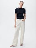 Mango Vilaflor Linen T-Shirt, Navy