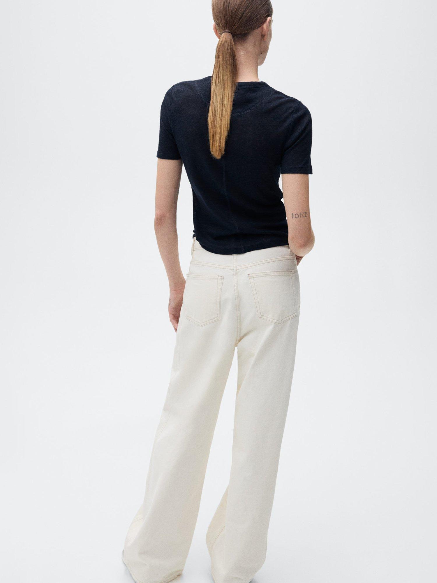 Product image 4 of 7, which shows Mango Vilaflor Linen T-Shirt, Navy, XL