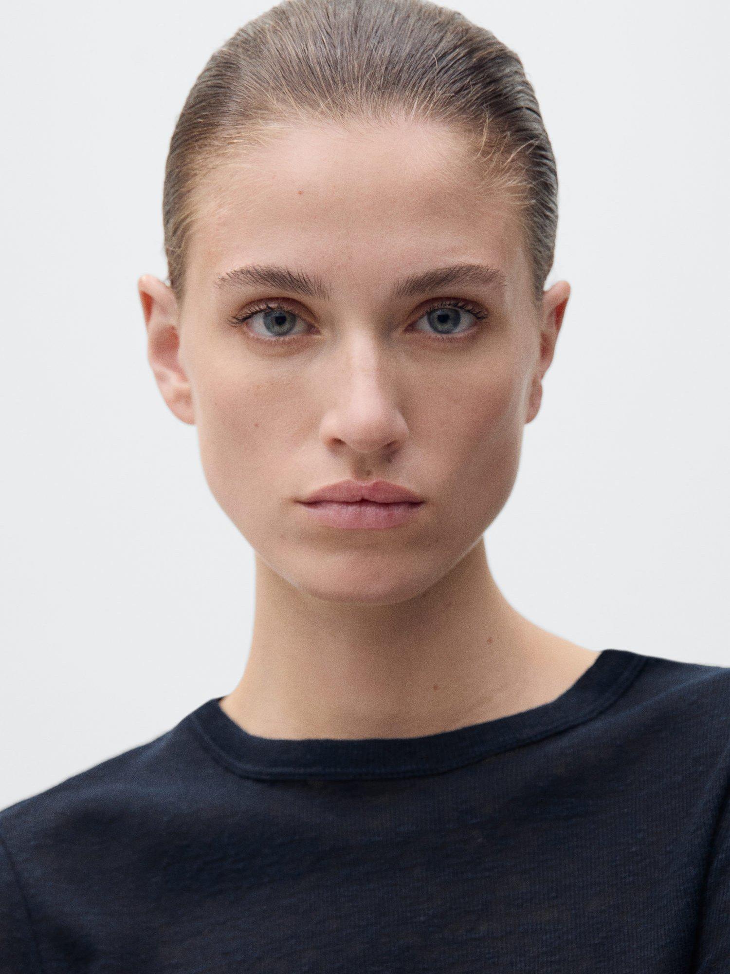 Product image 6 of 7, which shows Mango Vilaflor Linen T-Shirt, Navy, XL