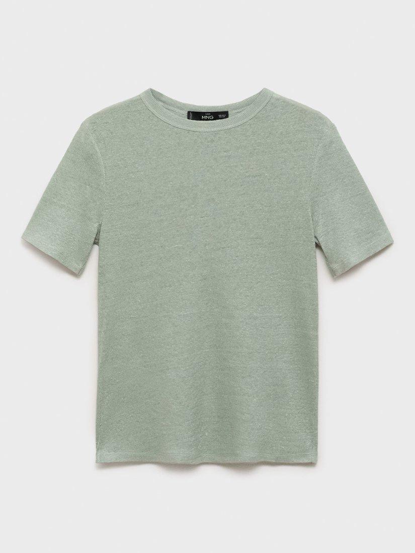 Product image 3 of 6, which shows Mango Vilaflor Linen T-Shirt, Green, XS
