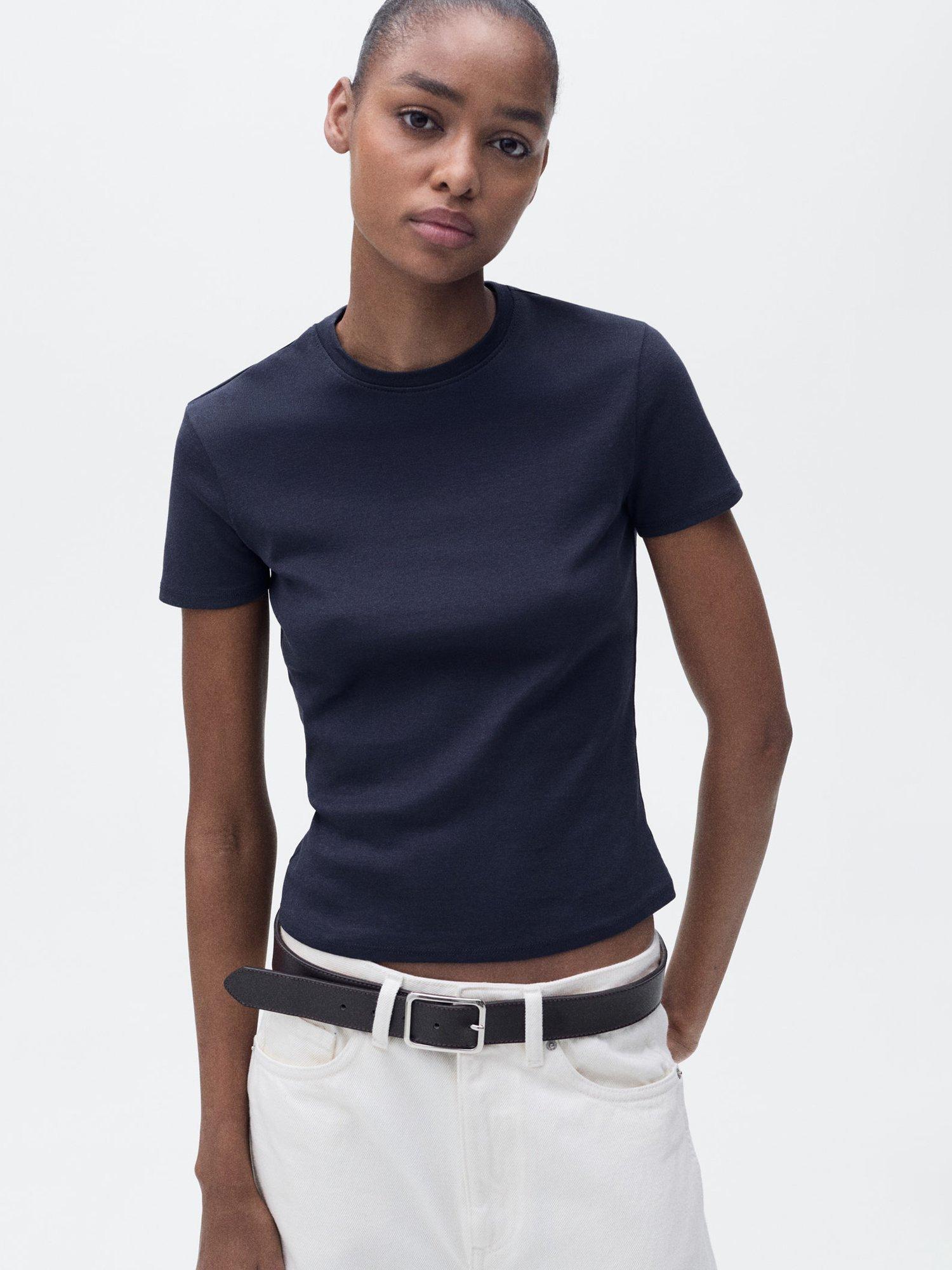 Product image 2 of 7, which shows Mango Zani Cotton Fitted T-Shirt, Dark Blue, XXS