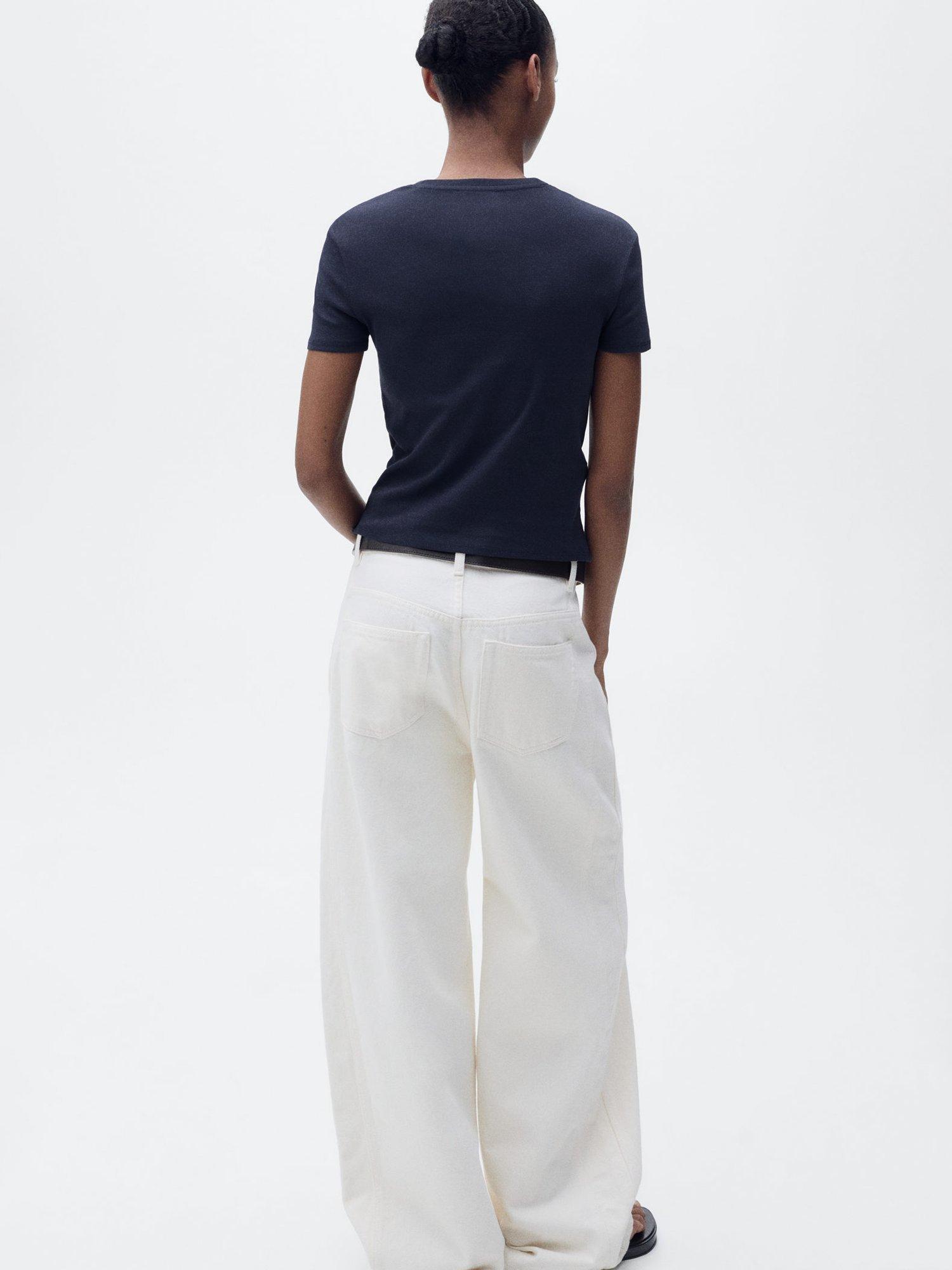 Product image 4 of 7, which shows Mango Zani Cotton Fitted T-Shirt, Dark Blue, XXS