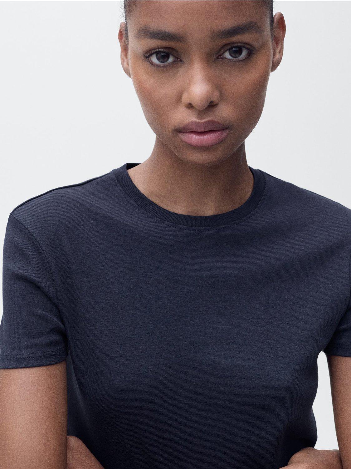 Product image 6 of 7, which shows Mango Zani Cotton Fitted T-Shirt, Dark Blue, XXS