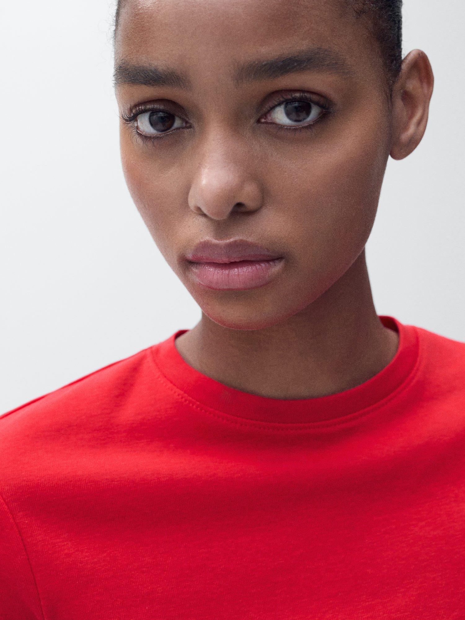 Product image 6 of 7, which shows Mango Zani Cotton Fitted T-Shirt, Red, XS