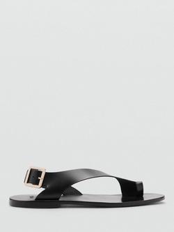 Mango Bell Cross Strap Leather Sandals, Black