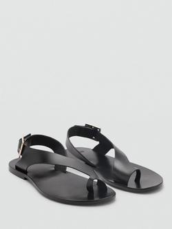 Mango Bell Cross Strap Leather Sandals - view 2, Black
