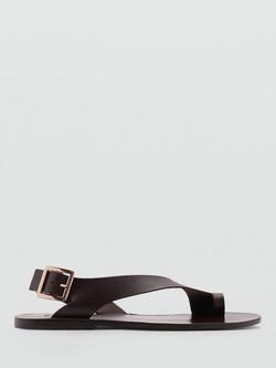 Mango Bell Cross Strap Leather Sandals, Dark Brown