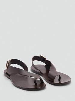 Mango Bell Cross Strap Leather Sandals - view 2, Dark Brown