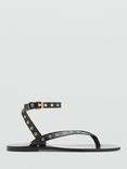 Mango Eyelet Strappy Leather Sandals, Black