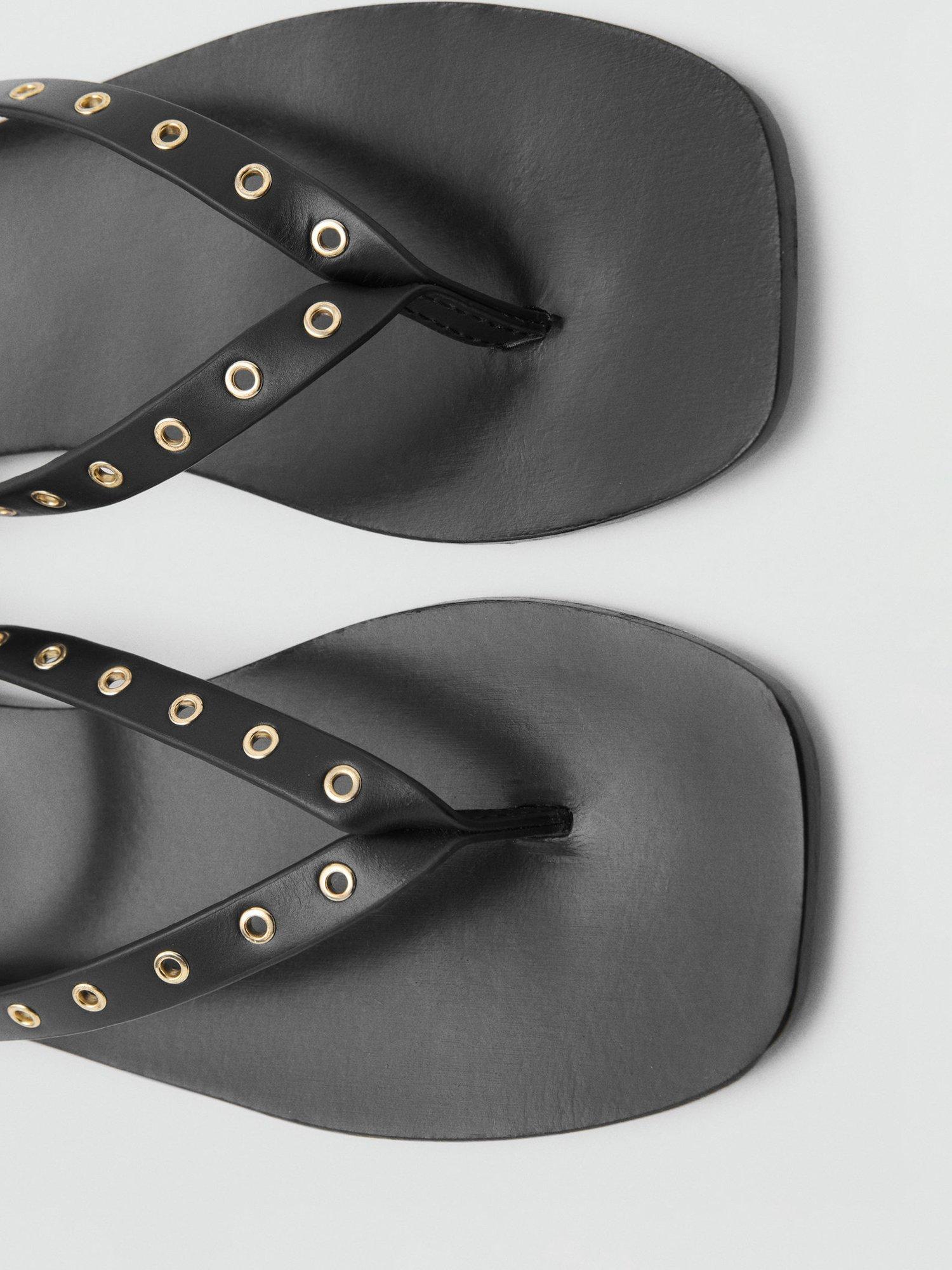 Product image 4 of 5, which shows Mango Eyelet Strappy Leather Sandals, Black, 3