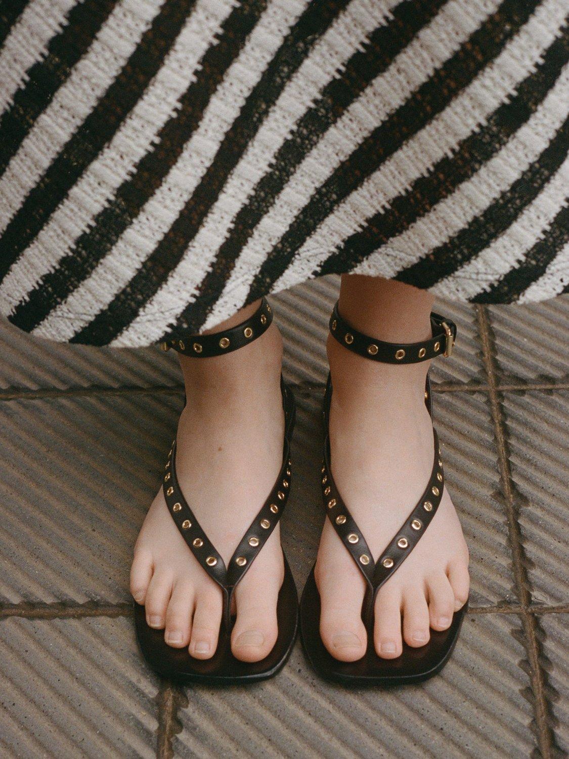 Product image 5 of 5, which shows Mango Eyelet Strappy Leather Sandals, Black, 3