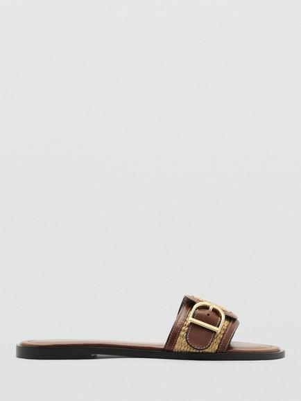 Mango Leather Raffia Sandals, Medium Brown, Medium Brown